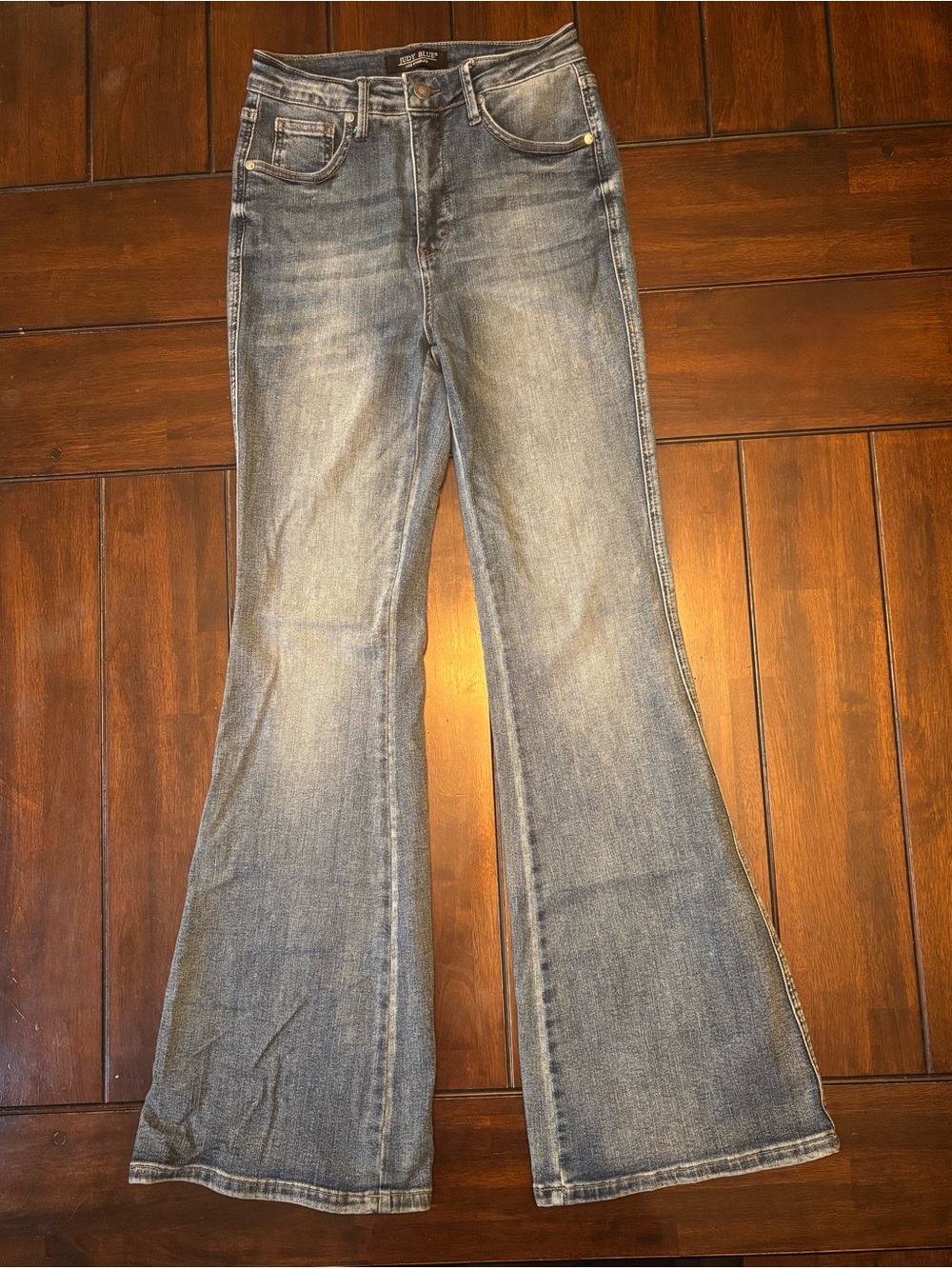 Judy Blue High Rise Waist Tummy Control Contrast Flare Denim Blue Jeans 7/28